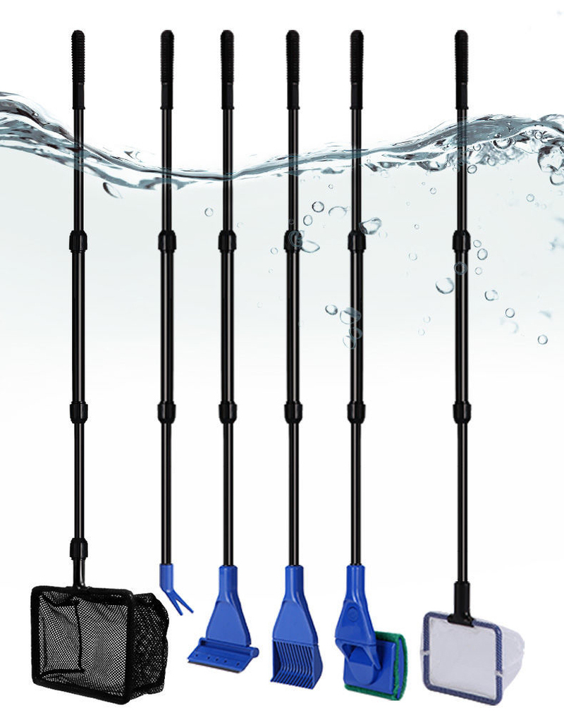 Marine Aquarium Glass Scraper - 6-IN-1 Aquarium-Reinigungswerkzeuge-Sets, Aquarium-Reinigungsset, Fischnetz, Kies, Rechen,
